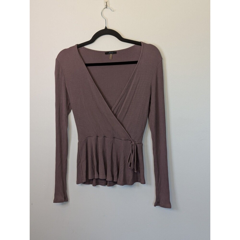 Soprano Plum Ribbed Wrap Top – Size Small